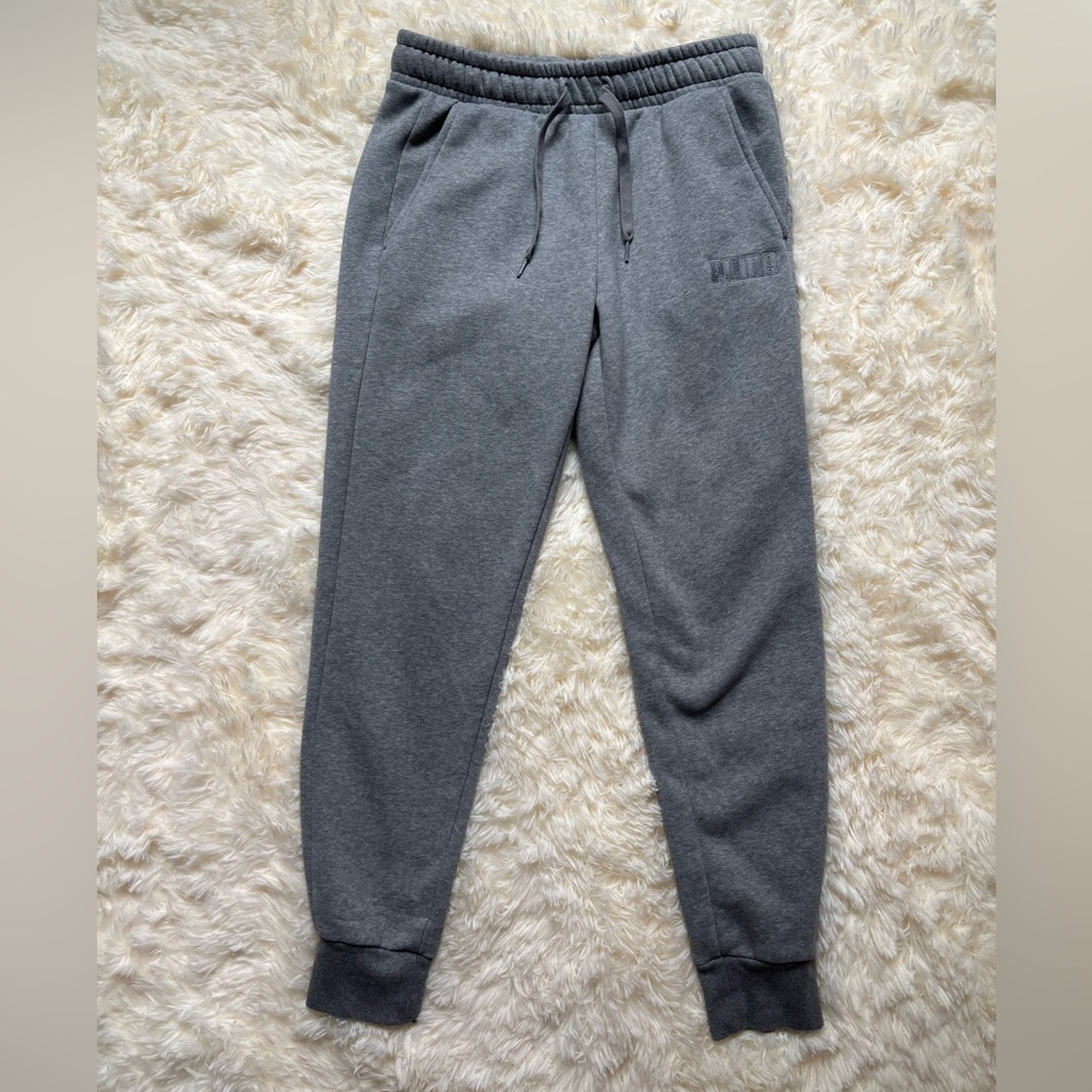 Puma Fleece Jogger Sweatpants Gray Heather Tapered Cuffed Medium